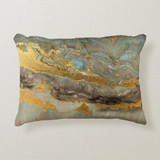 Blue and golden marble pattern accent pillow