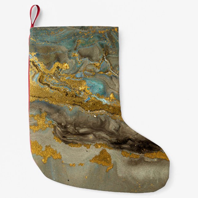 Blue and golden marble pattern small christmas stocking (Front)