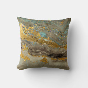 Blue and golden marble pattern throw pillow