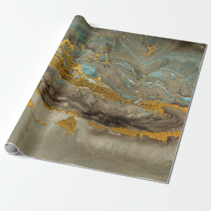 Blue and golden marble pattern wrapping paper