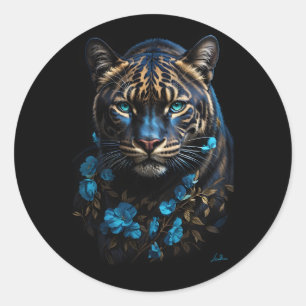 Blue and golden panther classic round sticker
