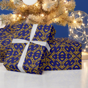 Blue and Golden Tribal Pattern Wrapping Paper
