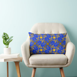 Blue and Golden Vector Seamless Pattern Lumbar Pillow