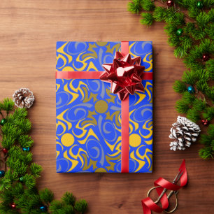 Blue and Golden Vector Seamless Pattern Wrapping Paper