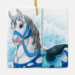 Blue and Gray Carousel Horse Ornament