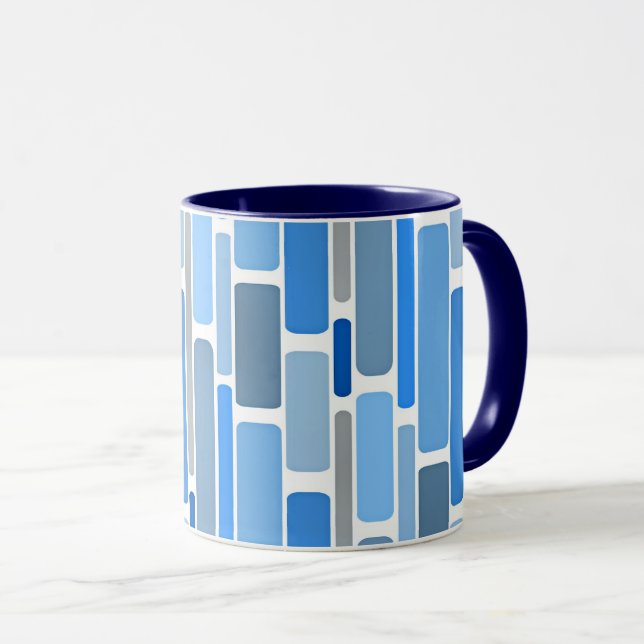 Blue and gray geometric pattern, mug (Front Right)