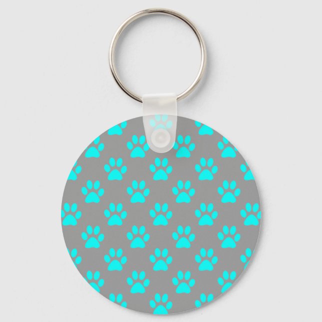 Blue and gray paws pattern keychain (Front)