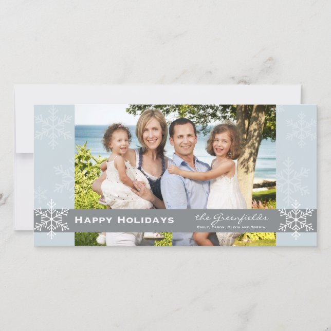 Blue and Gray Snowflake Holiday Card (Front)