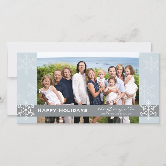 Blue and Gray Snowflake Holiday Card (Front)