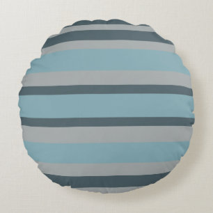 Blue and Gray striped Round Pillow