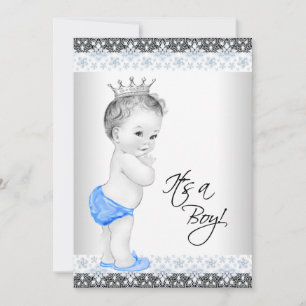 Blue and Gray Vintage Baby Boy Shower Invitation