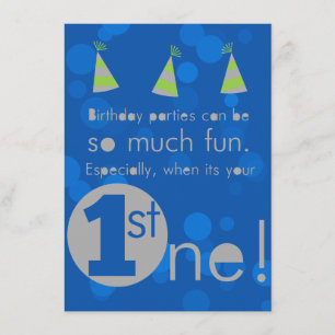 Blue and Green 1st boy's birthday invitation