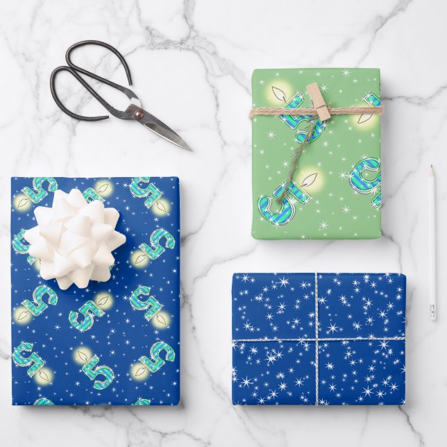 Blue and Green 5th Birthday Wrapping Paper  (Front)