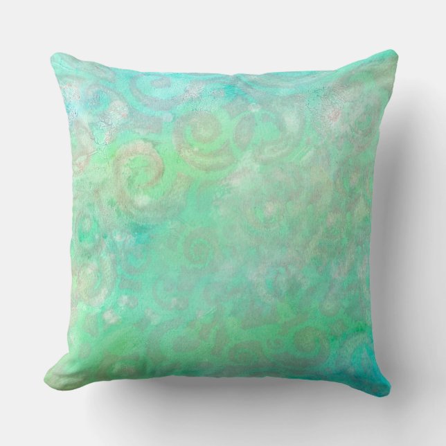 Blue and Green Abstract Art Throw Pillow (Front)