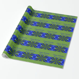 Blue And Green Abstract Pattern Happy Birthday Wrapping Paper