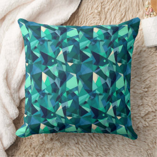 Blue and green abstract shapes pattern throw pillow