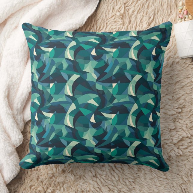 Blue and green abstract shapes pattern  throw pillow (Blanket)