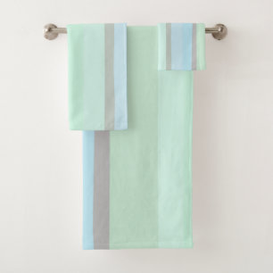 Blue and Green Abstract Stripes Bath Towel Set