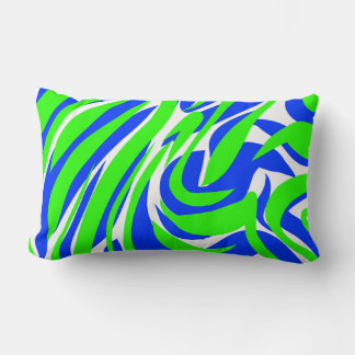 Blue and green abstract swirl lumbar pillow