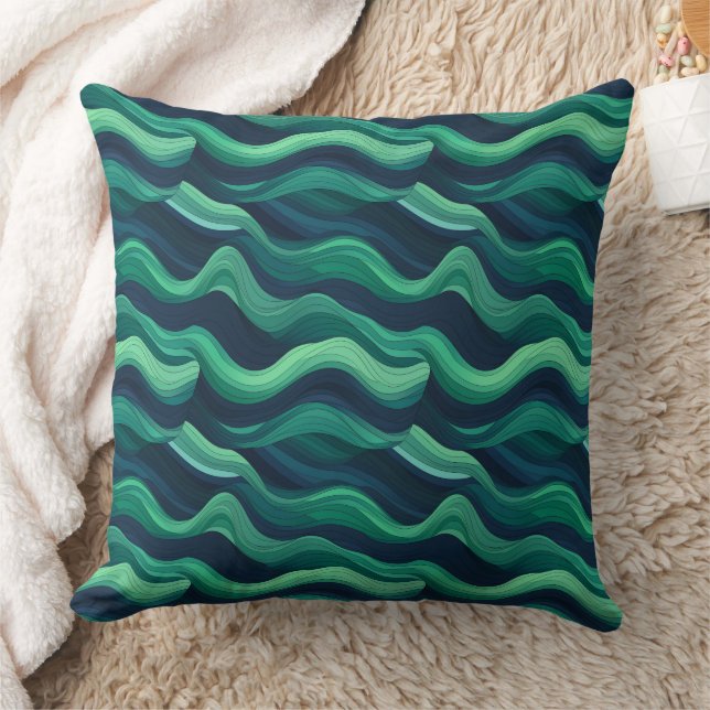 Blue and green abstract Waves Throw Pillow (Blanket)