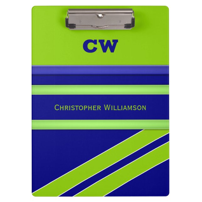 Blue and green add name initials office clipboard (Front)