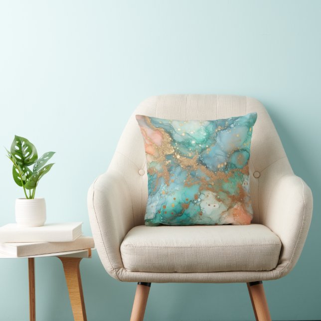 Blue and green alcohol ink throw pillow (Chair)