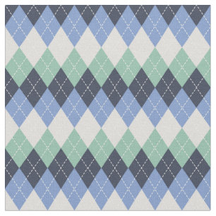 Blue and Green and Grey Argyle Fabric