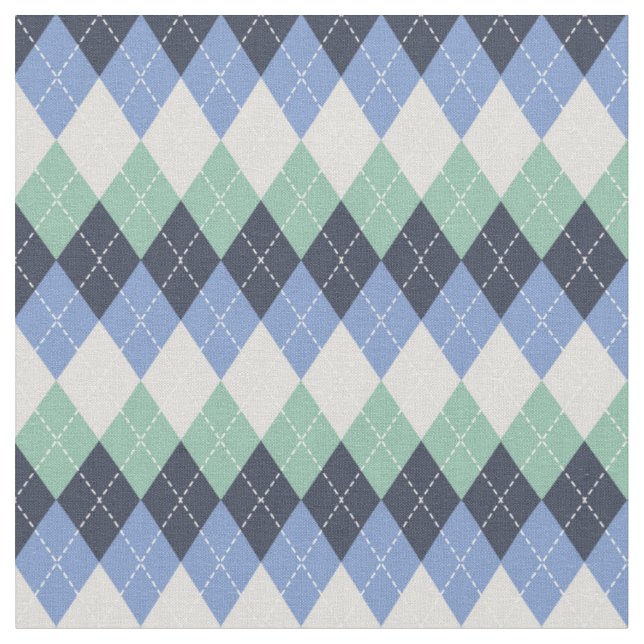 Blue and Green and Grey Argyle Fabric (Close Up)