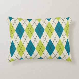 Blue And Green Argyle Accent Pillow