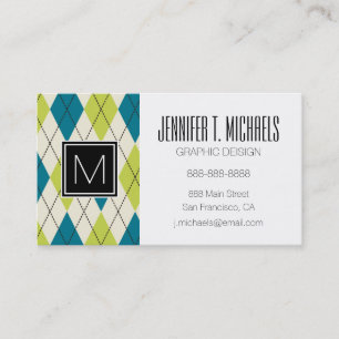 Blue And Green Argyle Business Card
