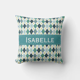 Blue and Green Argyle Diamond Pattern Throw Pillow