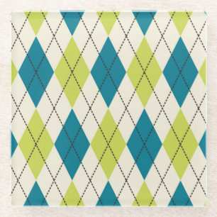 Blue And Green Argyle Glass Coaster