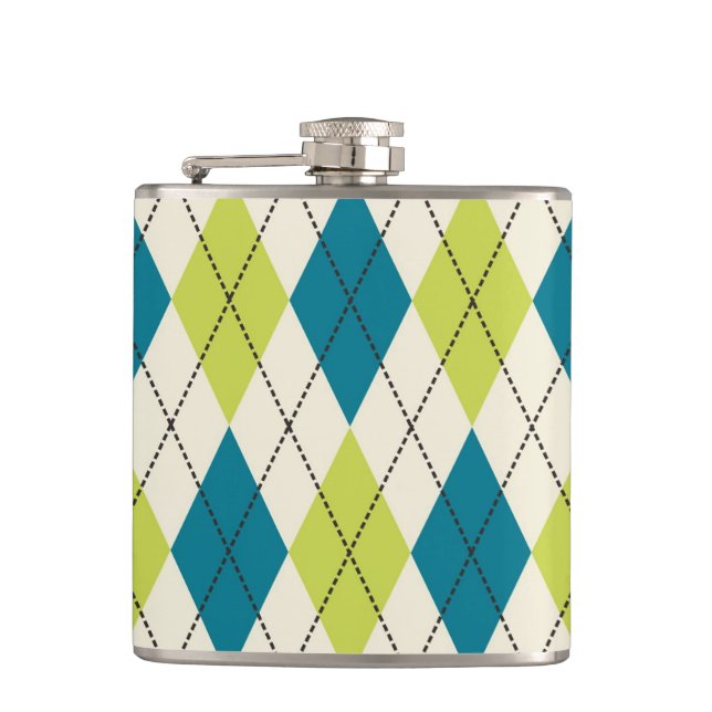 Blue And Green Argyle Hip Flask (Front)