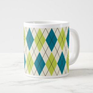 Blue And Green Argyle Large Coffee Mug