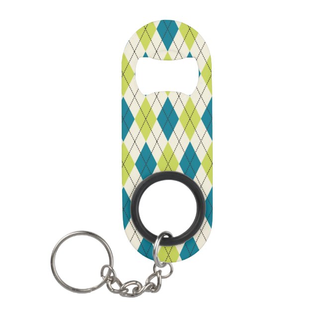 Blue And Green Argyle Mini Bottle Opener (Front)