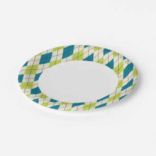 Blue And Green Argyle Paper Plate