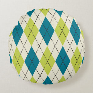 Blue And Green Argyle Round Pillow