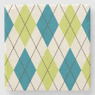 Blue And Green Argyle Stone Coaster