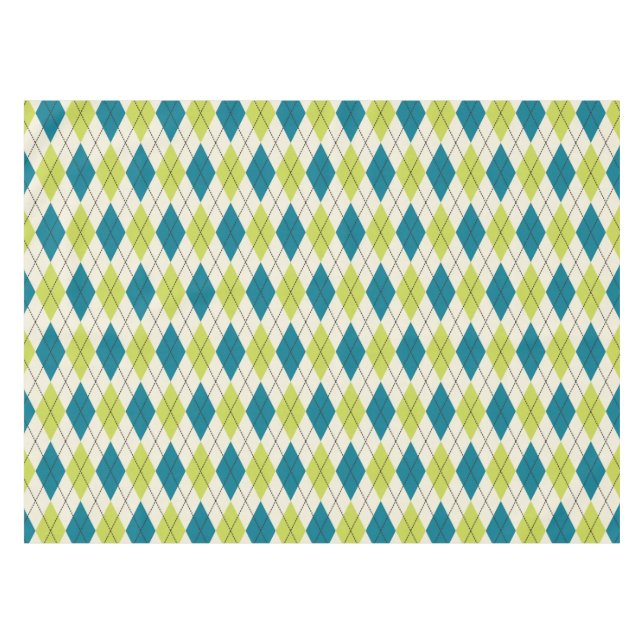 Blue And Green Argyle Tablecloth (Front (Horizontal))