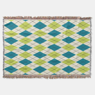 Blue And Green Argyle Throw Blanket