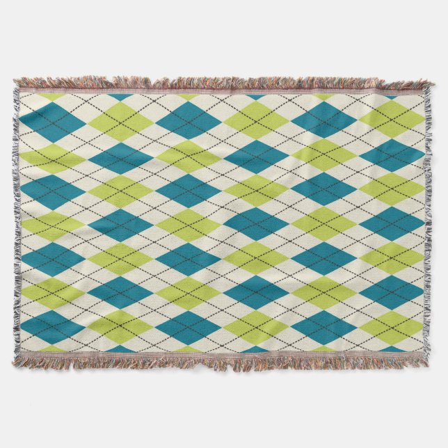 Blue And Green Argyle Throw Blanket (Front)