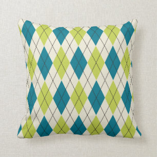 Blue And Green Argyle Throw Pillow