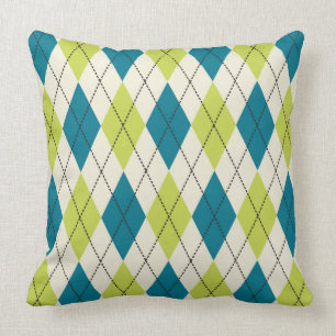Blue And Green Argyle Throw Pillow