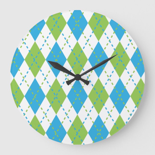Blue and Green Argyle Wall Clock (Front)