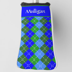 Blue and Green Argyle White Stitching Personalized Golf Head Cover