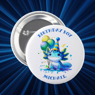 Blue and Green Axolotl Boy's Birthday Boy 2 Inch Round Button