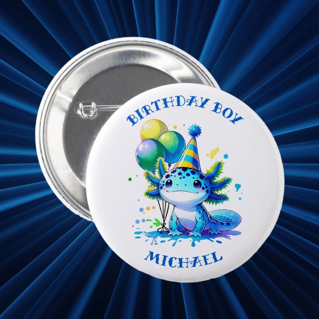 Blue and Green Axolotl Boy's Birthday Boy 2 Inch Round Button (Creator Uploaded)