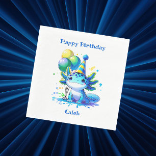 Blue and Green Axolotl Boy's Birthday Party Napkin