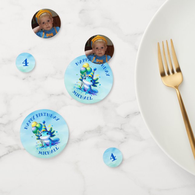 Blue and Green Axolotl Boy's Birthday Personalized Confetti (Group)