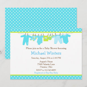 Blue and Green Baby Line Baby Shower Invitation